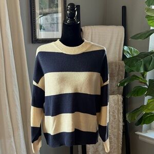 H&M Divided Navy and Cream Striped Women's Sweater - Sz M